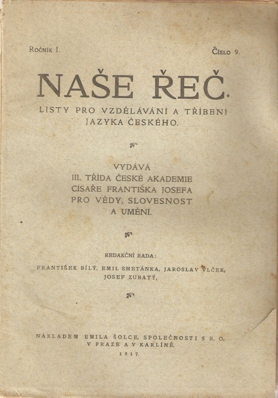 Naše řeč. Roč. I., č. 9