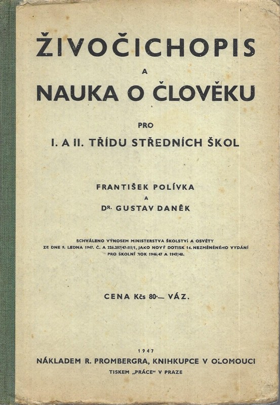 Živočichopis a nauka o člověku pro I. a II. třídu středních škol