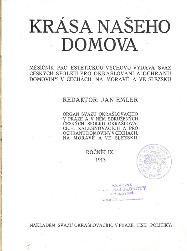 Krása našeho domova. Měsíčník pro estetickou výchovu ročník. IX