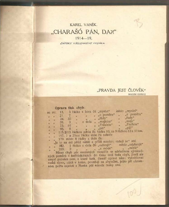 Charašó pán, da? : 1914-19 : Zápisy všelijakého vojáka